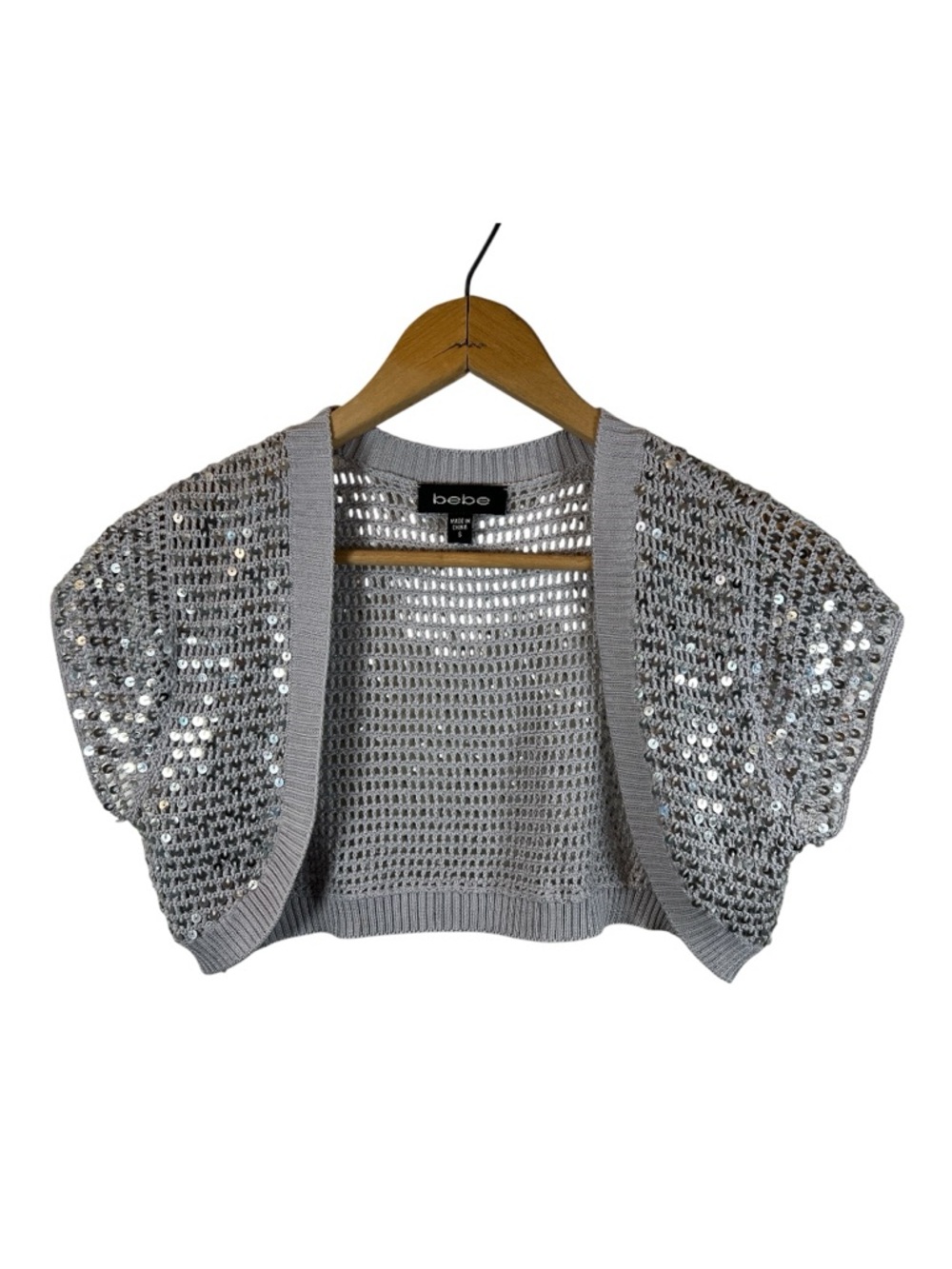 Bolero Sequin Cropped Open Knit Bolero - Size Small by BeBe 100% silk